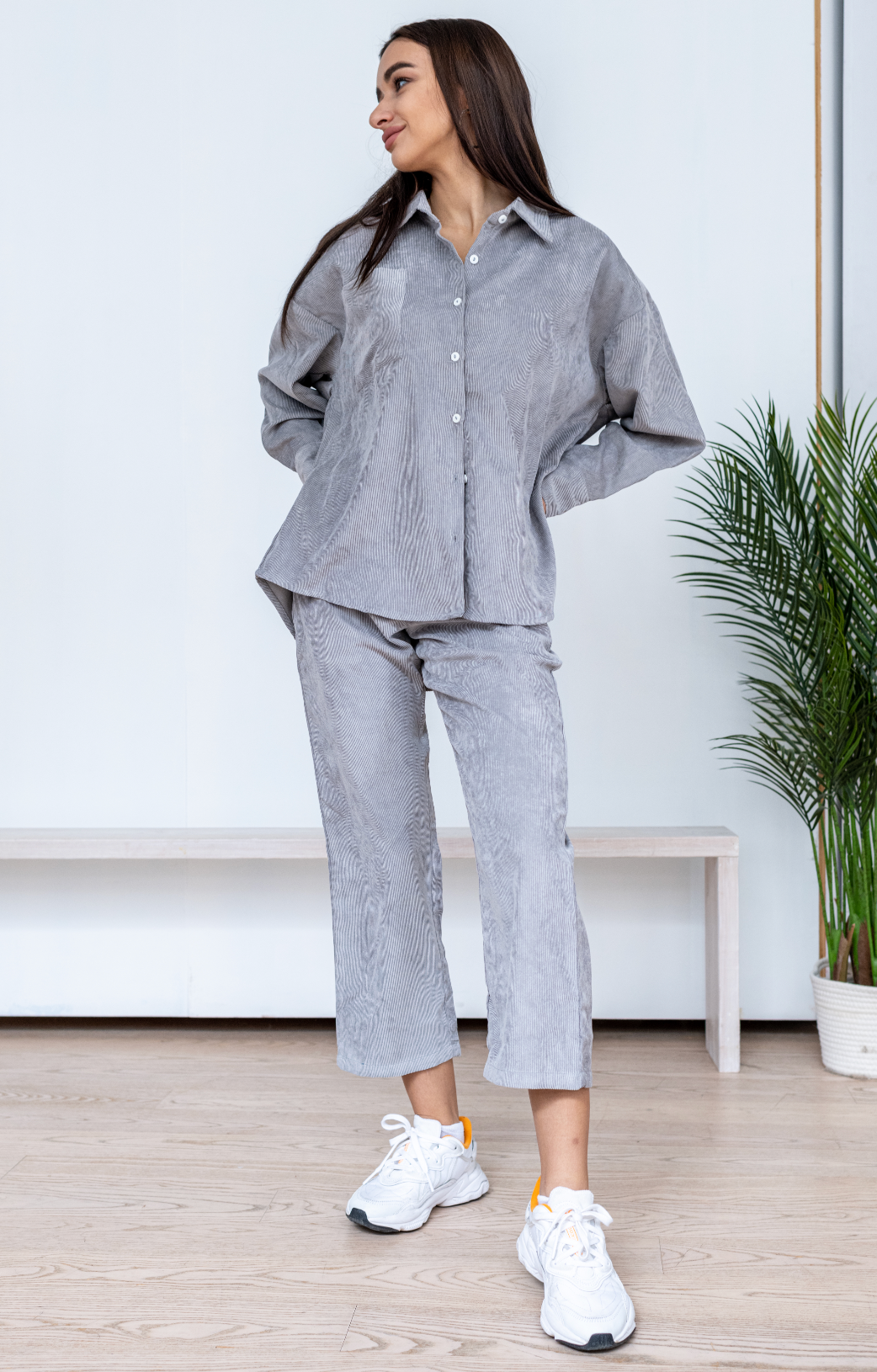 Corduroy Shirt/Pant Set - Grey